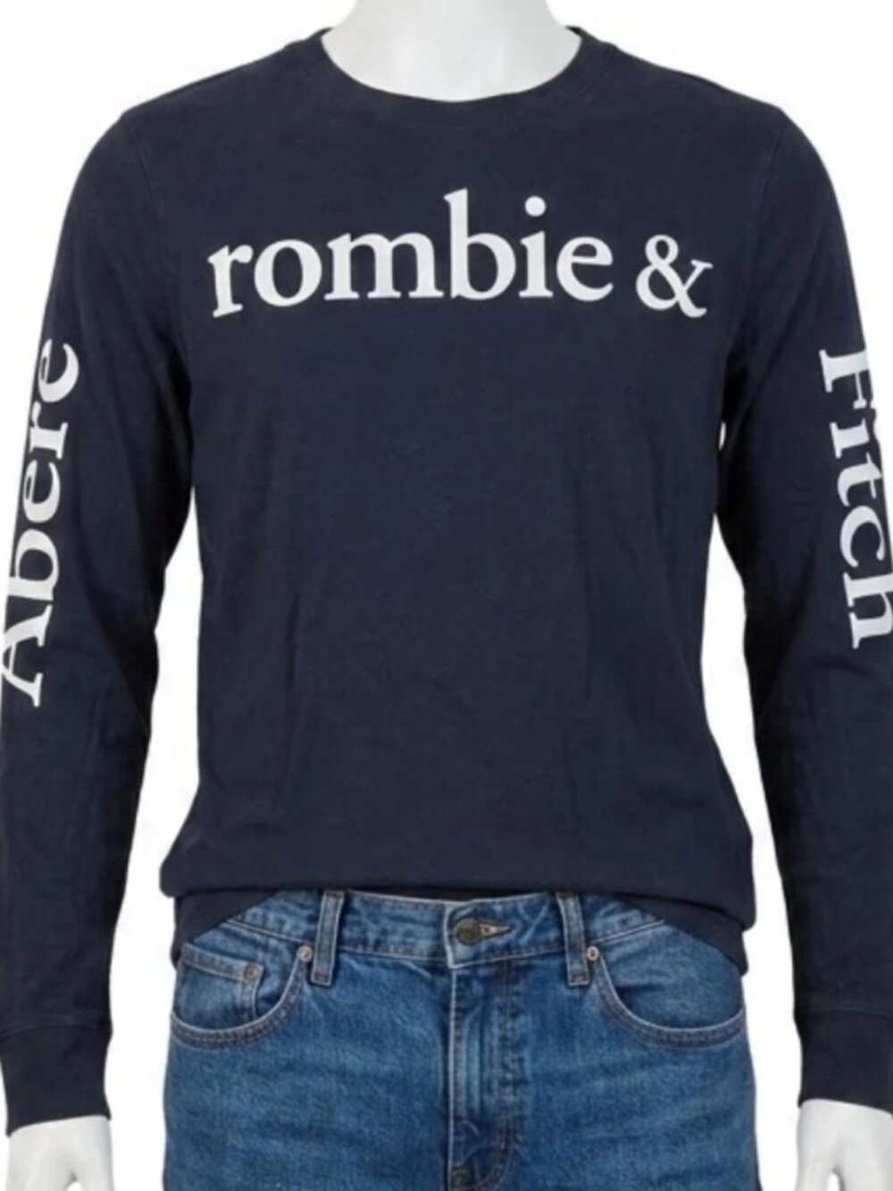 Abercrombie & Fitch Mens XS T-Shirt Navy Long Sleeve Logo Graphic Tee